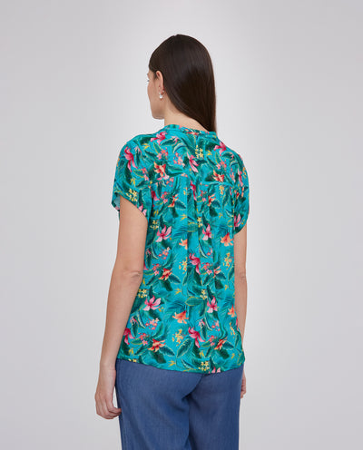 BLUSA CUELLO MAO MANGA CAIDA ESTAMPADO