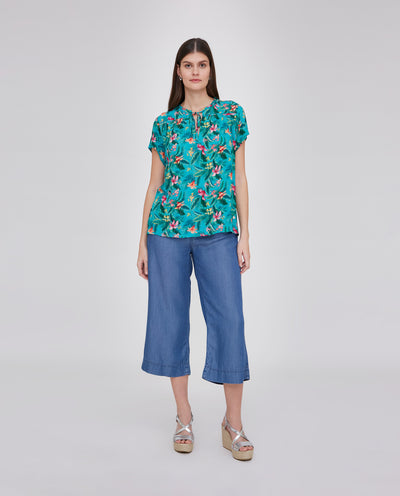 BLUSA CUELLO MAO MANGA CAIDA ESTAMPADO