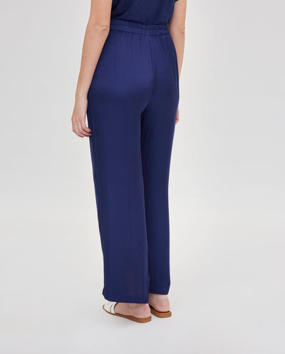 PANTALON SATINADO CON ELASTICO EN CINTURA MARINO