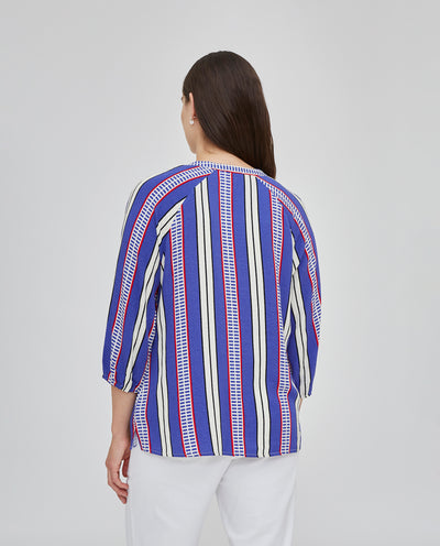 BLUSA ESTAMPADO RAYAS ESCOTE PICO AZUL