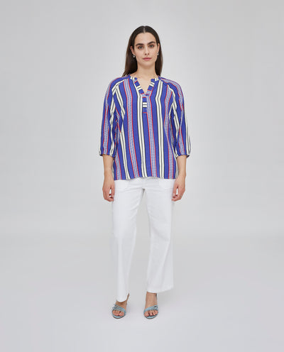BLUSA ESTAMPADO RAYAS ESCOTE PICO AZUL