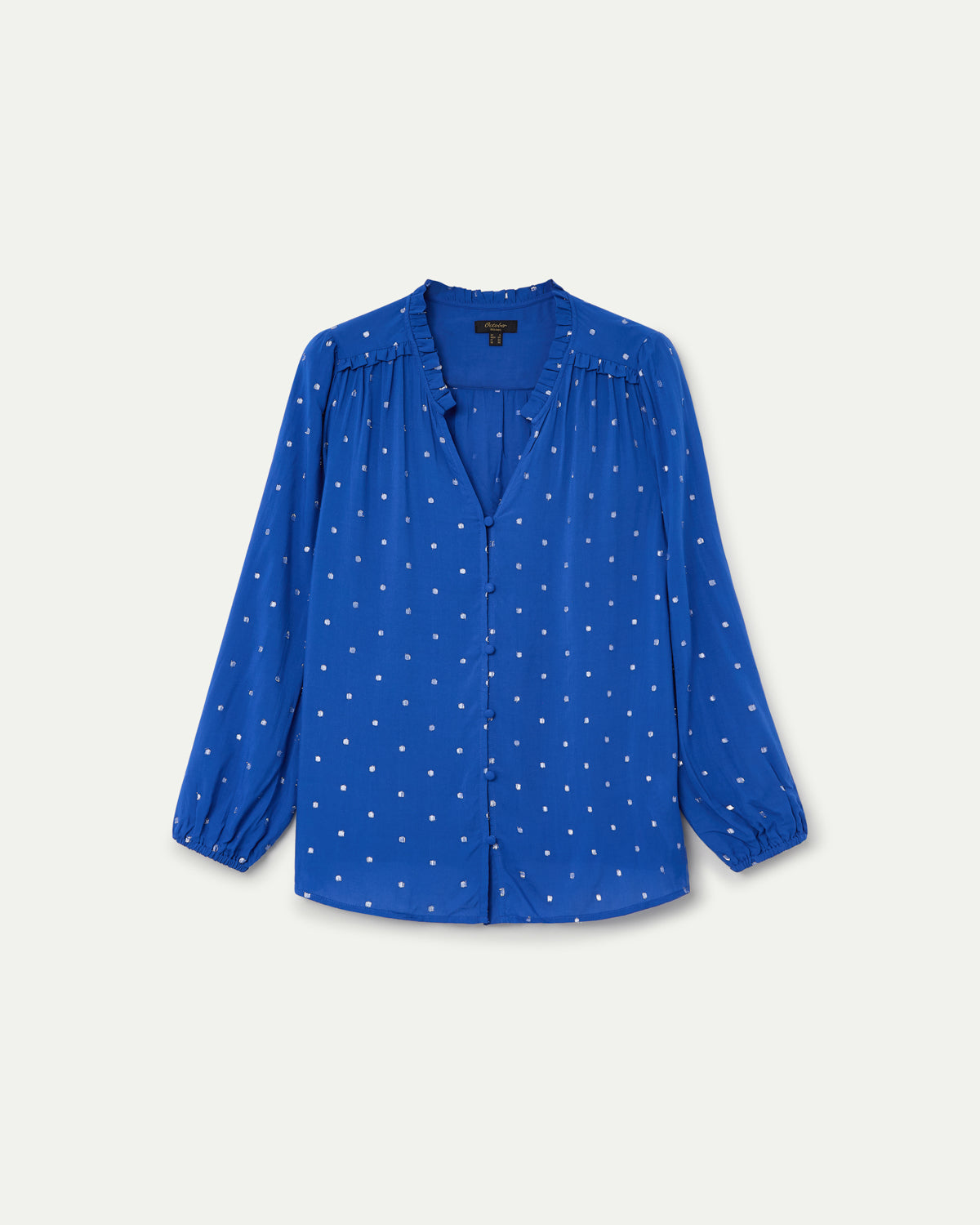 BLUSA ESCOTE PICO Y MANGA LARGA CON TEJIDO PLUMETI AZUL