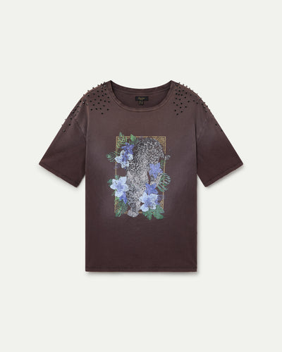 CAMISETA ESTAMPADO POSICIONAL CON STRASS EN HOMBROS  GRIS JASPE
