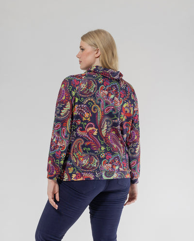 SUETER CUELLO BUCHE ESTAMPADO PAISLEY AZUL MARINO