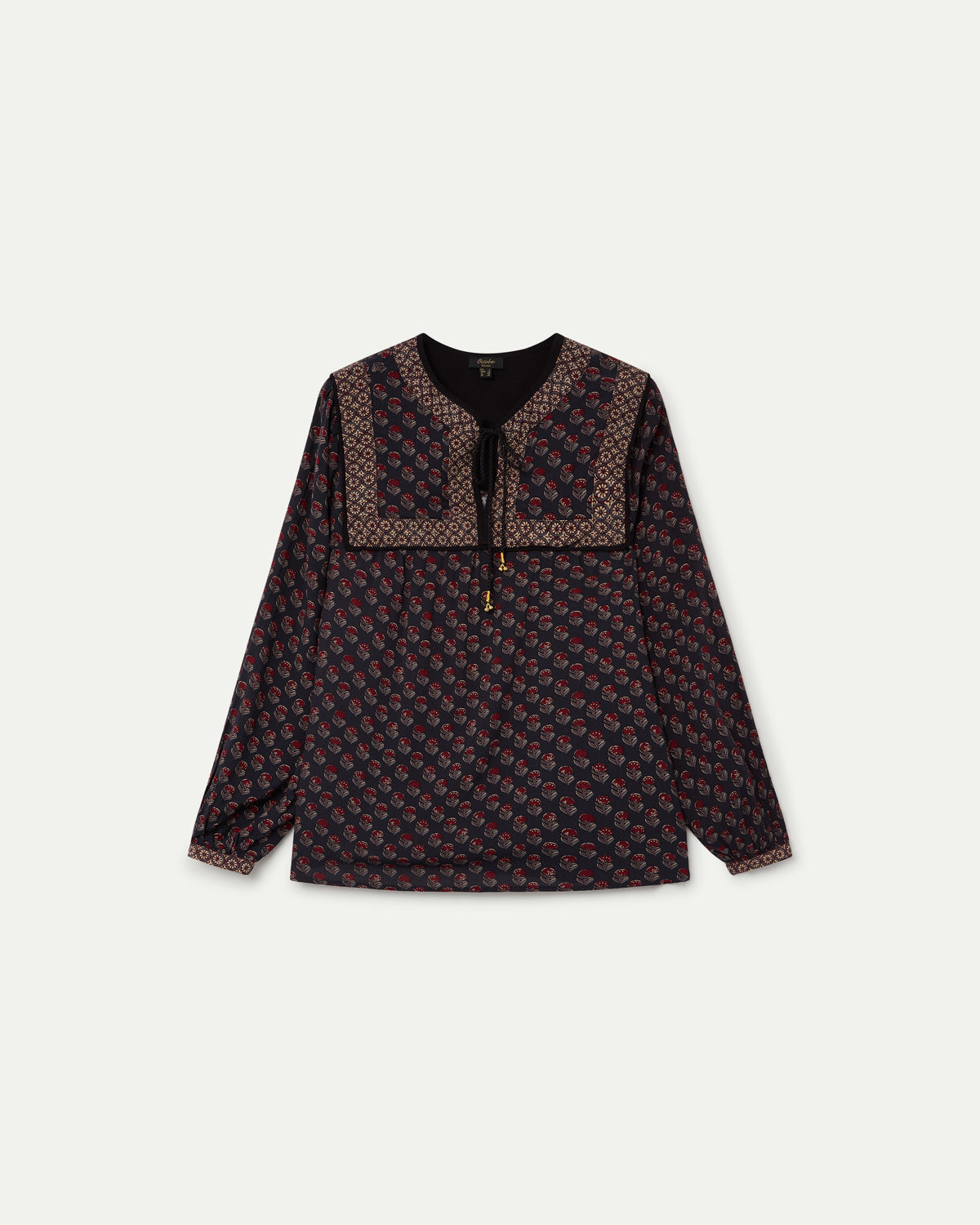 BLUSA CON PECHERA Y CENEFA MARRÓN
