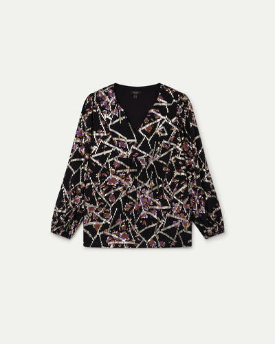 BLUSA ESTAMPADA CON HILO METÁLICO NEGRO
