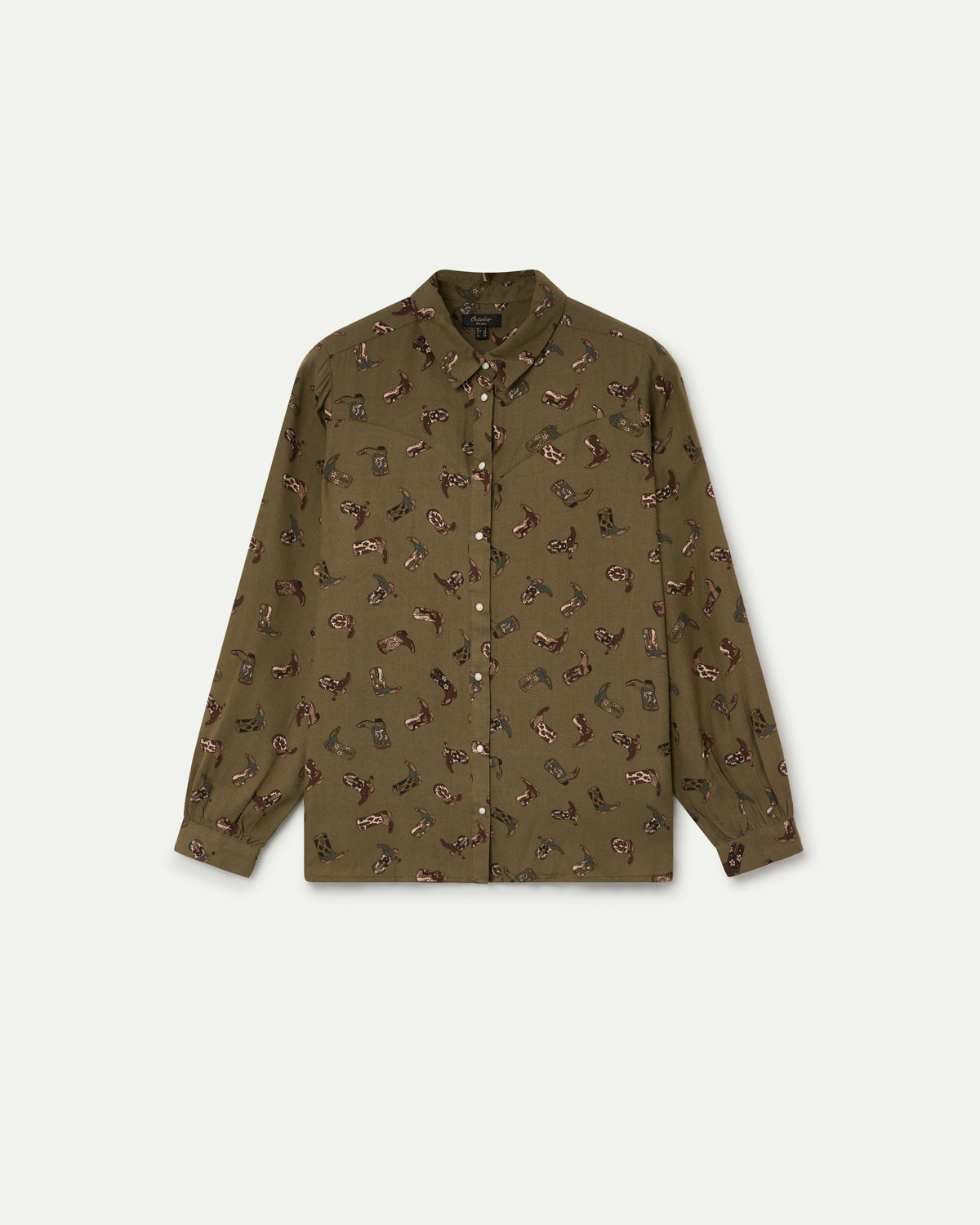 BLUSA ESTAMPADA CON CUELLO SOLAPA  VERDE MUSGO