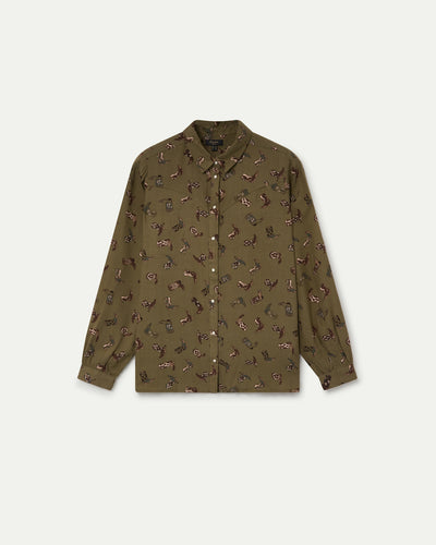 BLUSA ESTAMPADA CON CUELLO SOLAPA  VERDE MUSGO