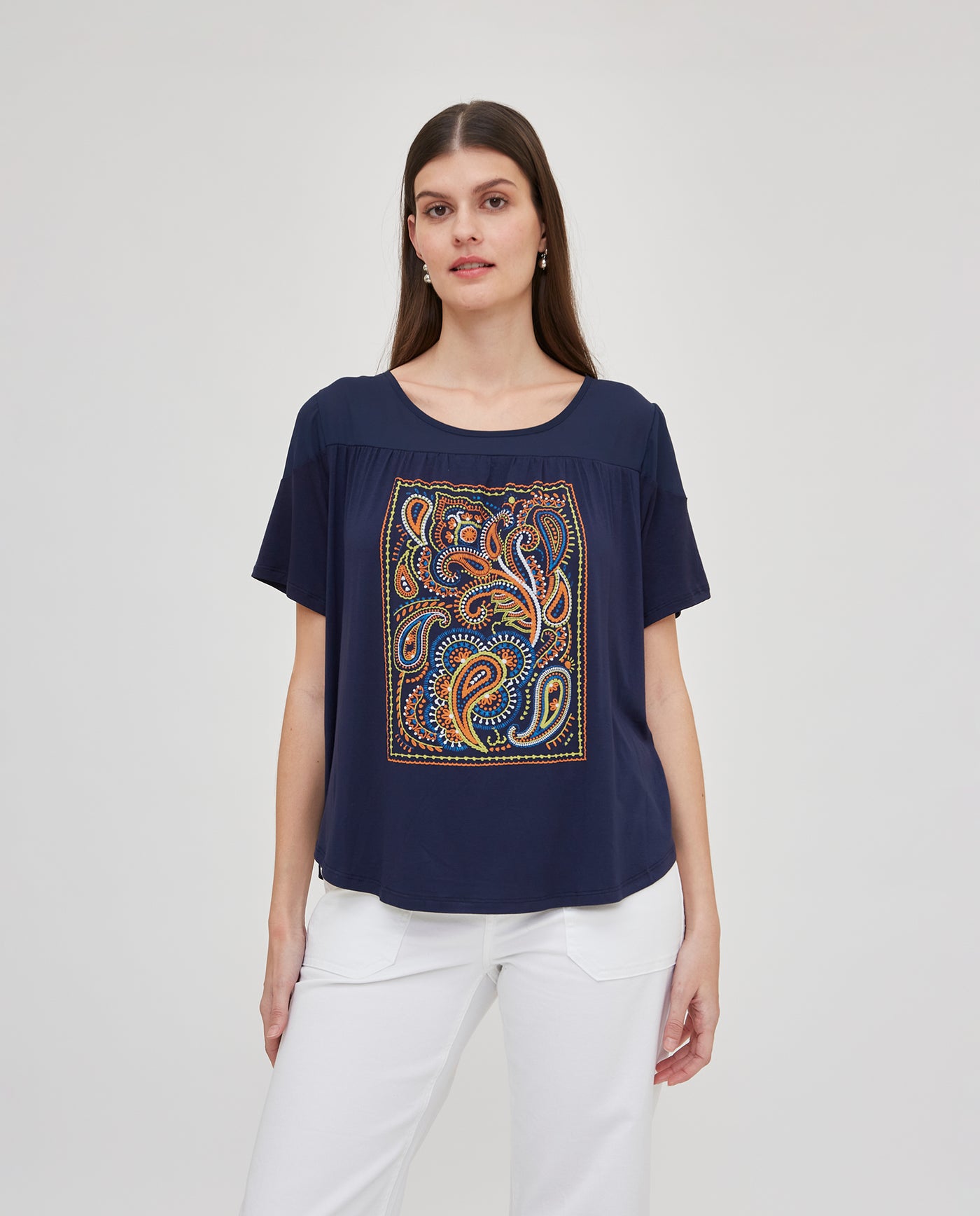 CAMISETA BIMATERIA CON ESTAMPADO POSICIONAL  AZUL OSCURO