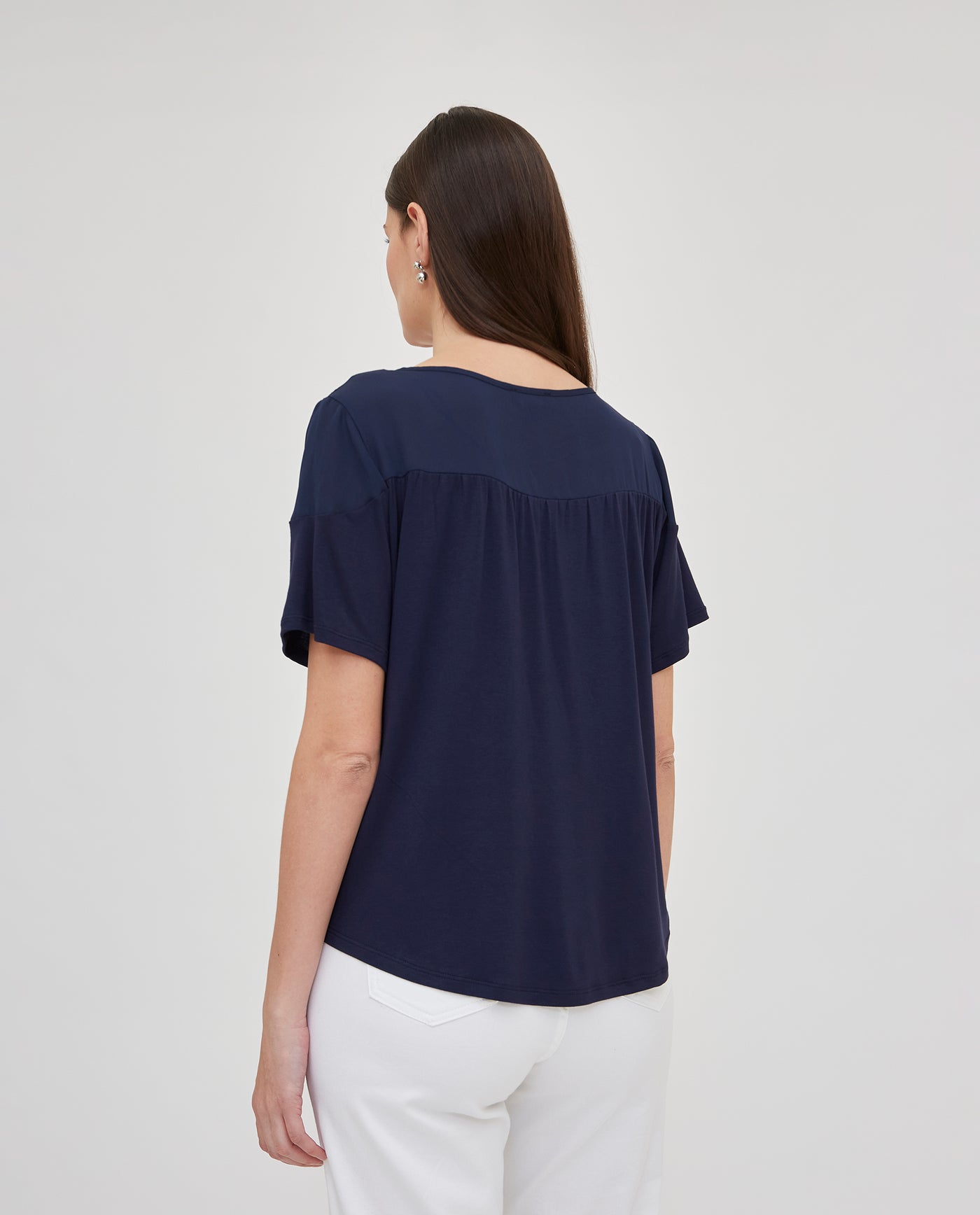 CAMISETA BIMATERIA CON ESTAMPADO POSICIONAL  AZUL OSCURO