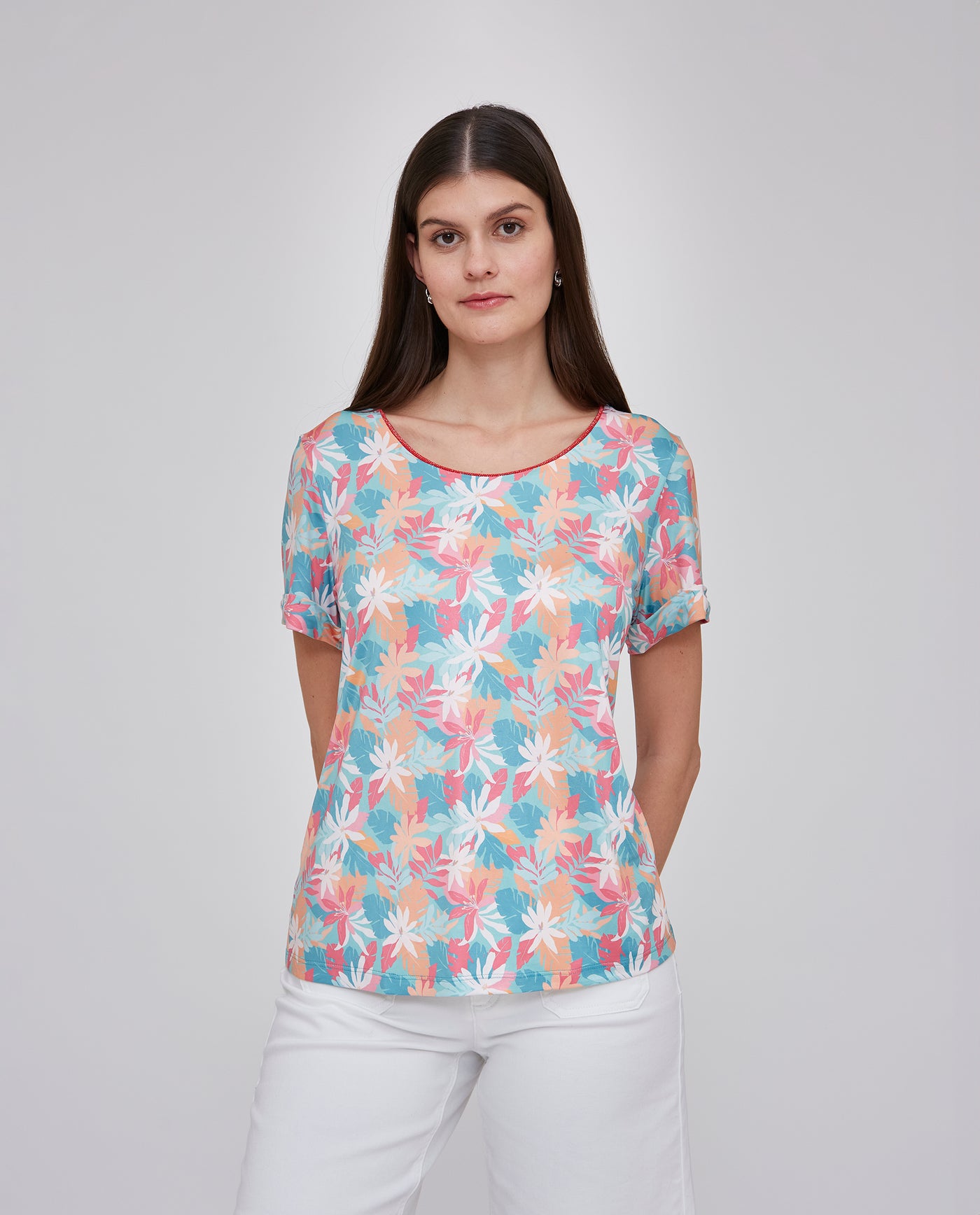 CAMISETA ESTAMPADO FLORES TURQUESA TURQUESA
