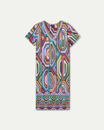 VESTIDO ESTAMPADO POSICIONADO ESCOTE PICO LILA