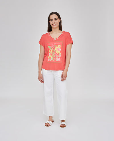 CAMISETA PARCHE ESTAMPADO FRUTAS SALMÓN