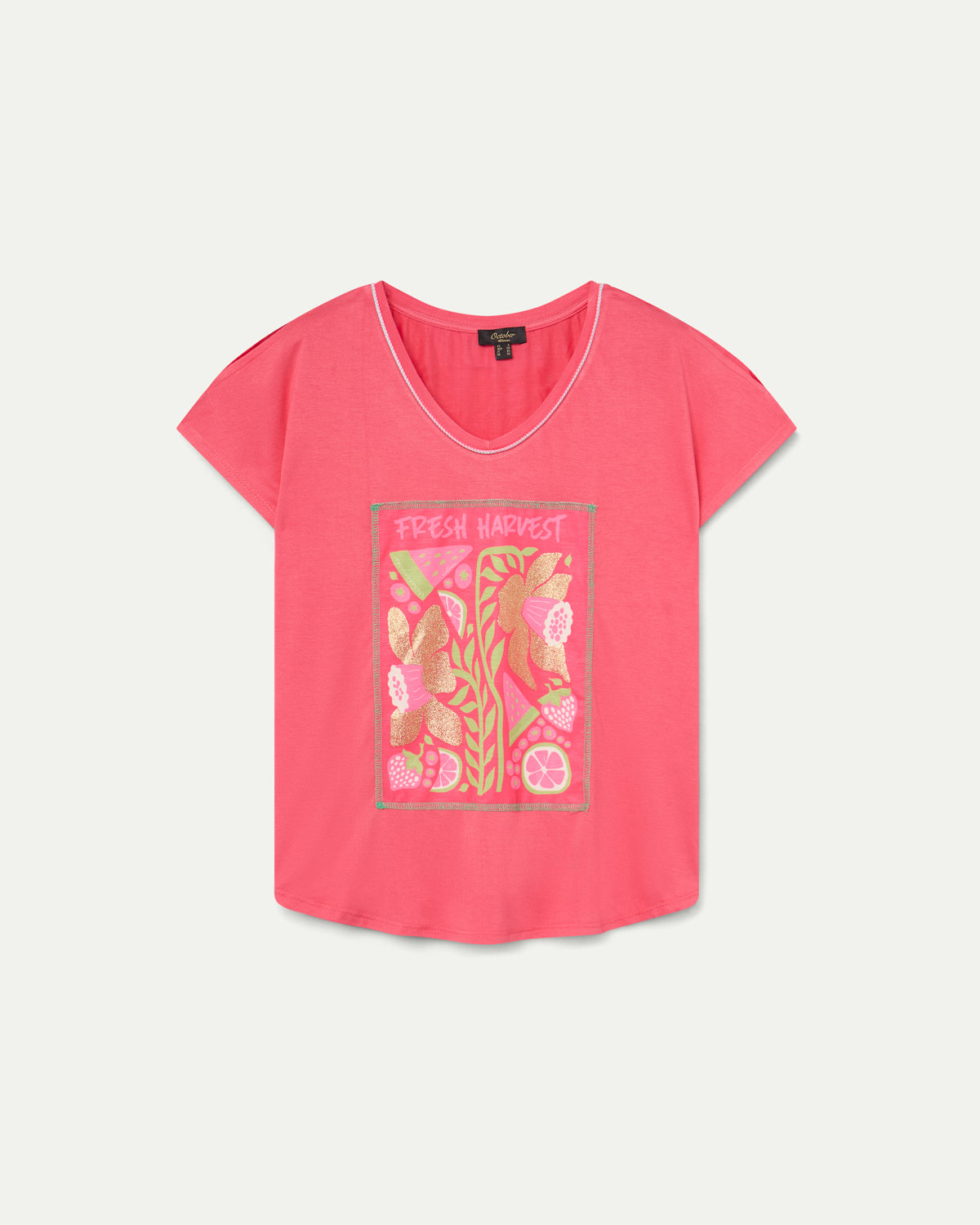 CAMISETA PARCHE ESTAMPADO FRUTAS SALMÓN