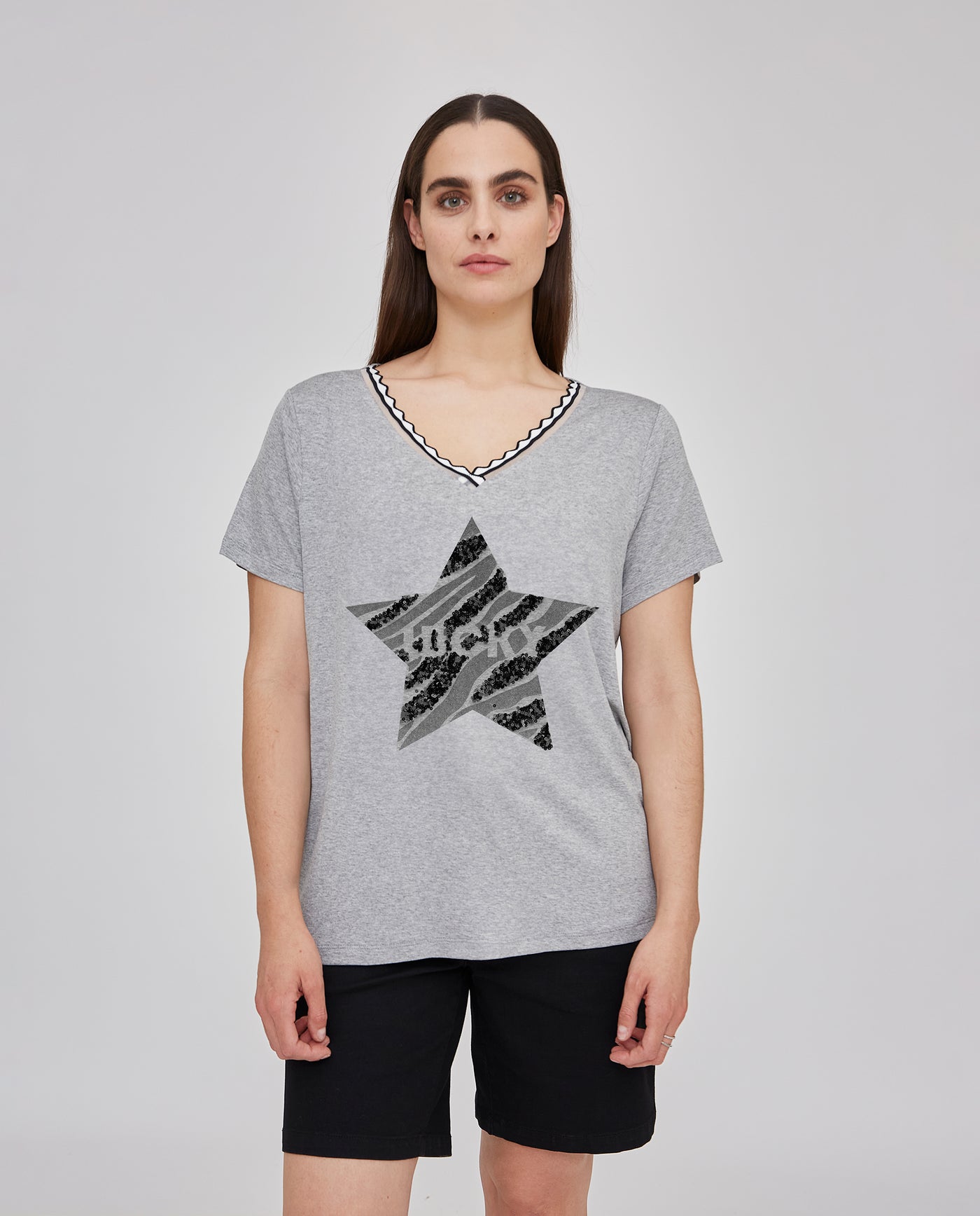 CAMISETA ESTRELLA LENTEJUELA LUCKY GRIS JASPE