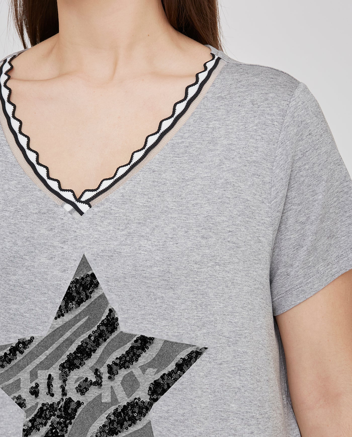 CAMISETA ESTRELLA LENTEJUELA LUCKY GRIS JASPE