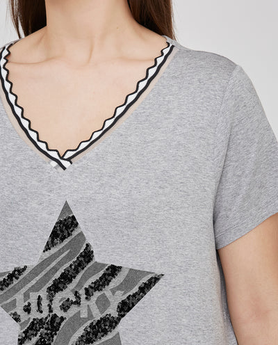 CAMISETA ESTRELLA LENTEJUELA LUCKY GRIS JASPE