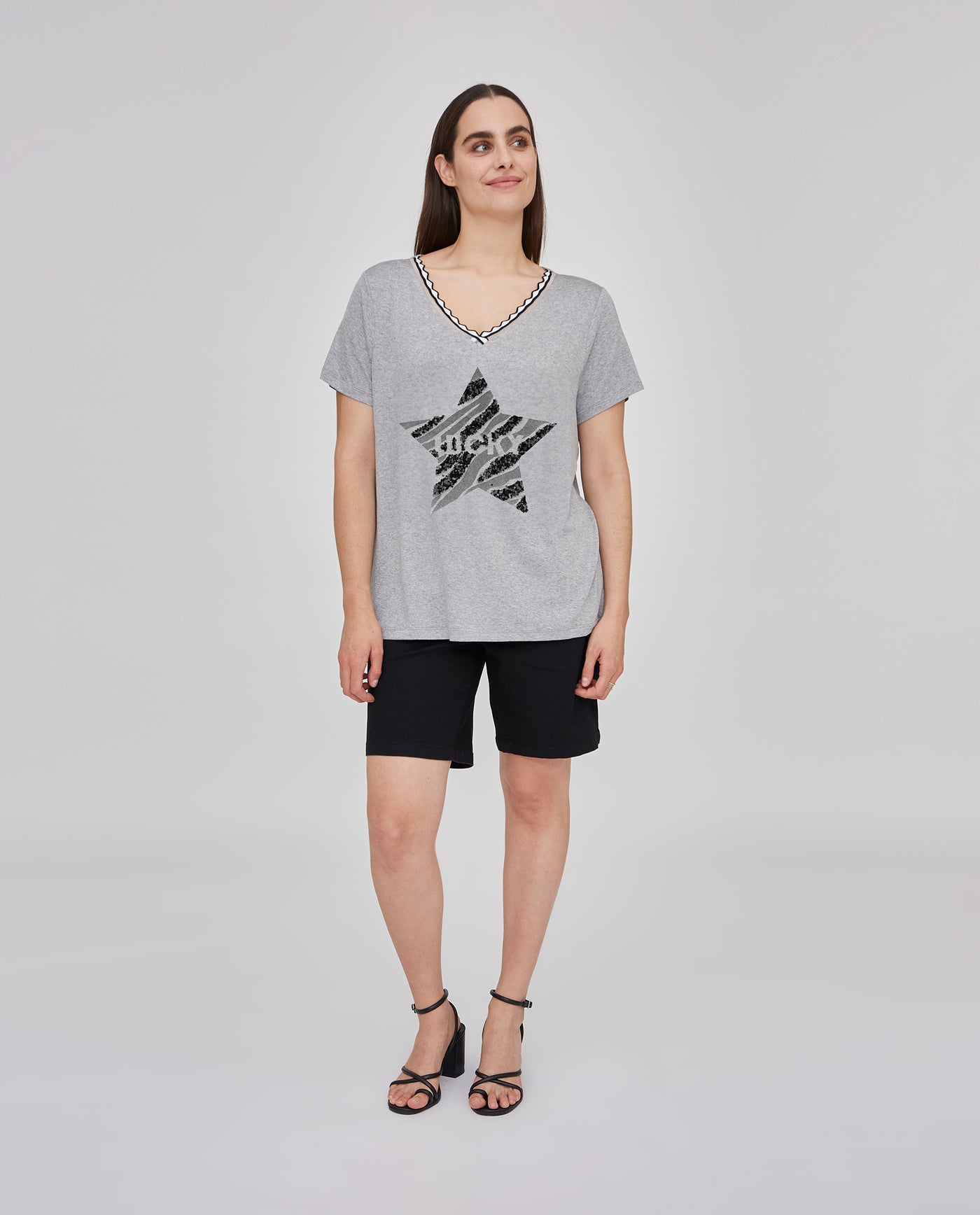 CAMISETA ESTRELLA LENTEJUELA LUCKY GRIS JASPE