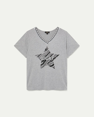 CAMISETA ESTRELLA LENTEJUELA LUCKY GRIS JASPE