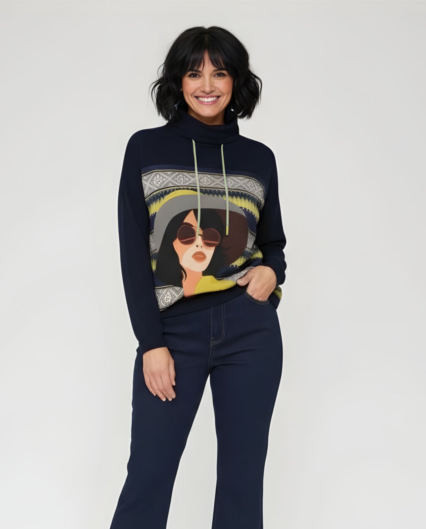 Sudadera Con Estapado Posicional En Contraste Azul