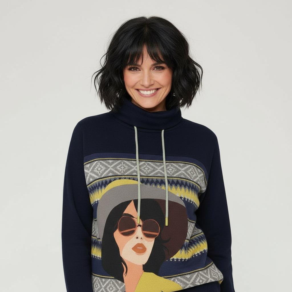 Sudadera Con Estapado Posicional En Contraste Azul