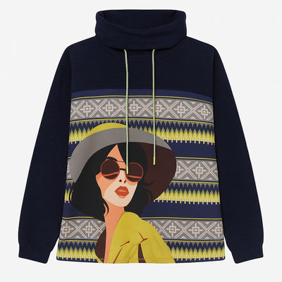 Sudadera Con Estapado Posicional En Contraste Azul