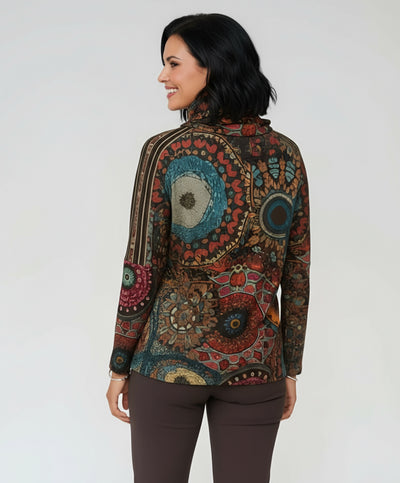 Sueter Estampada Con Cuello Buche Ajustable  Marrón