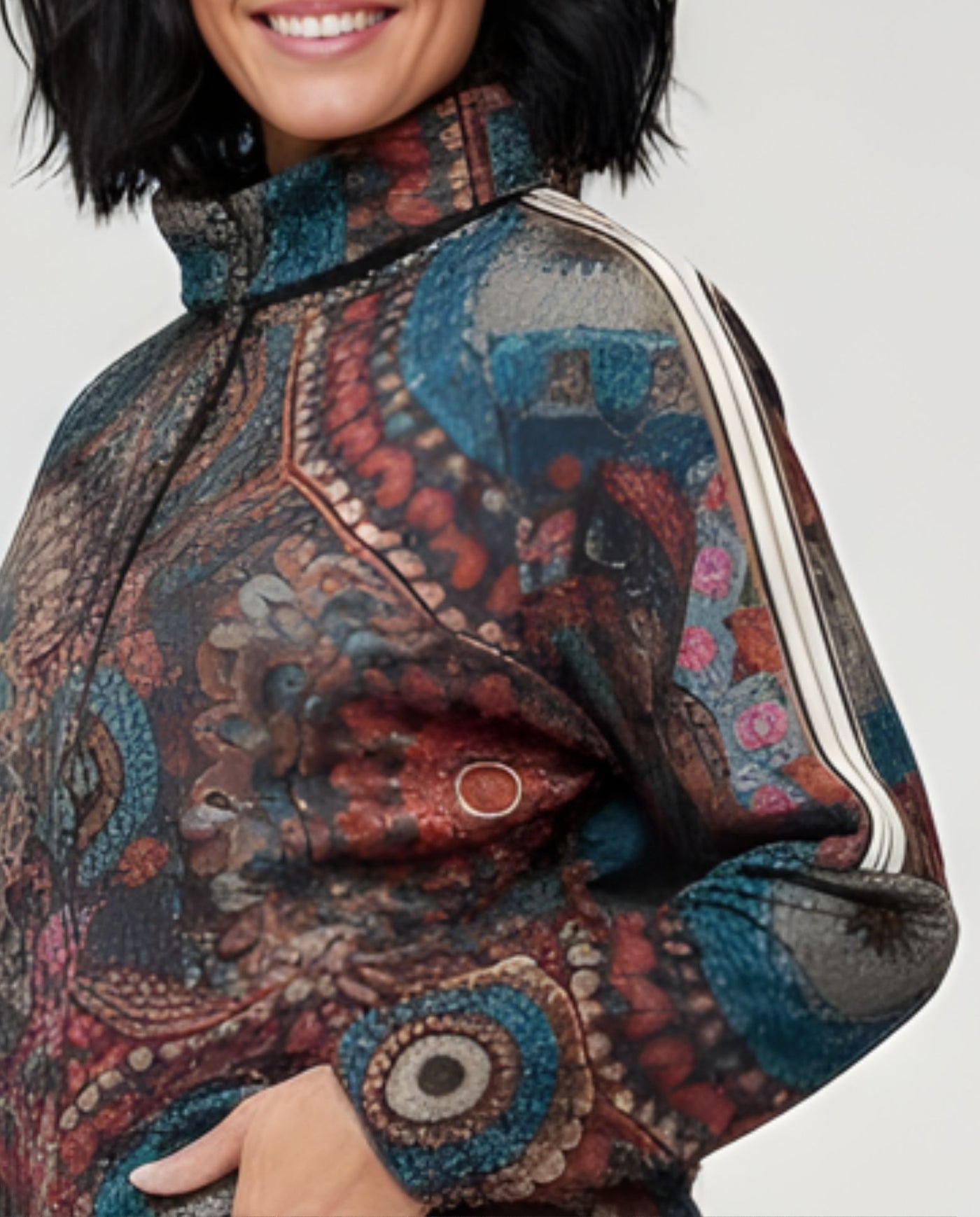 Sueter Estampada Con Cuello Buche Ajustable  Marrón