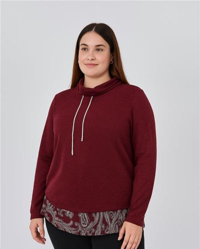 Sueter De Cuello Alto Con  Faldon En El Bajo  Granate