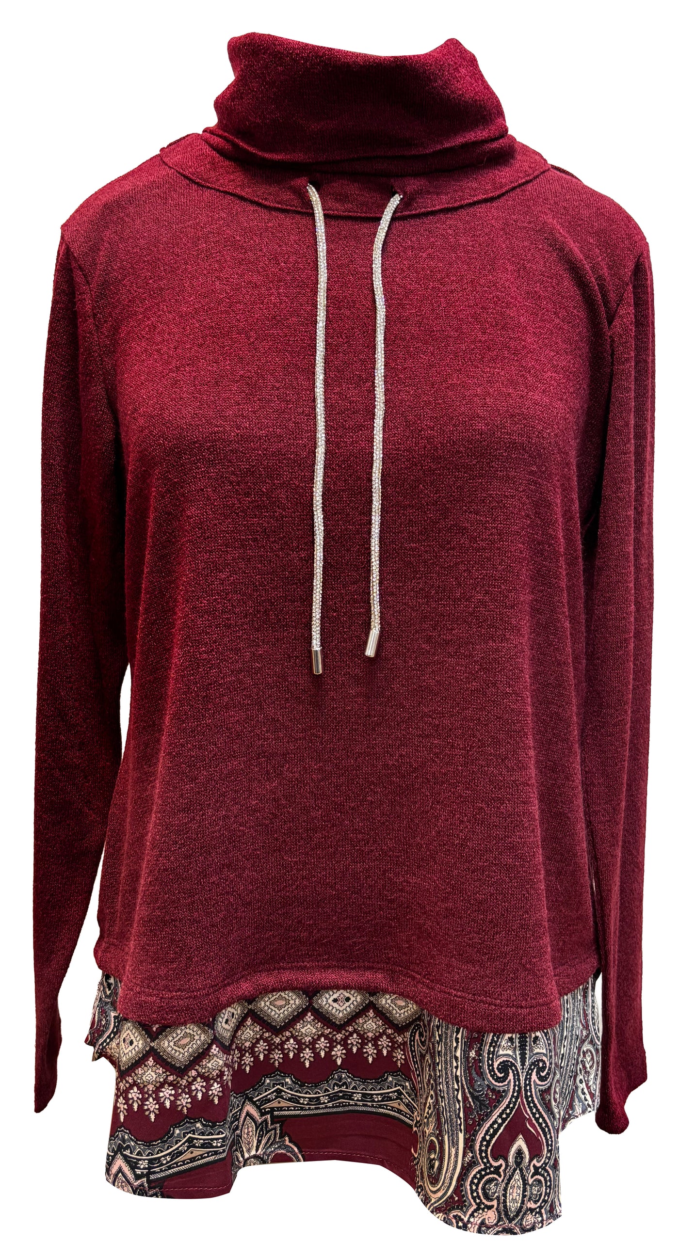 Sueter De Cuello Alto Con  Faldon En El Bajo  Granate