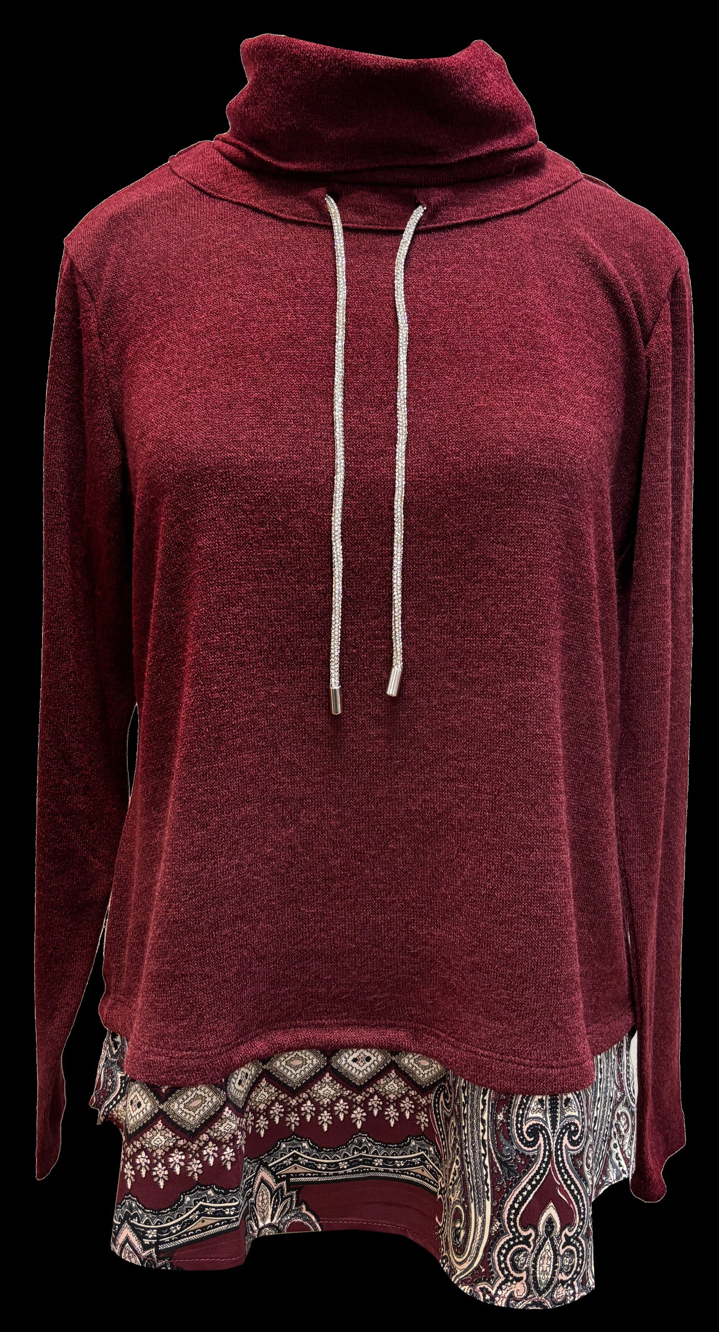 Sueter De Cuello Alto Con  Faldon En El Bajo  Granate