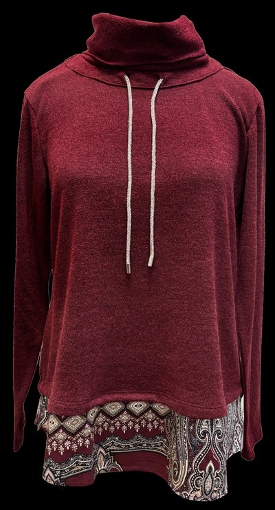 Sueter De Cuello Alto Con  Faldon En El Bajo  Granate