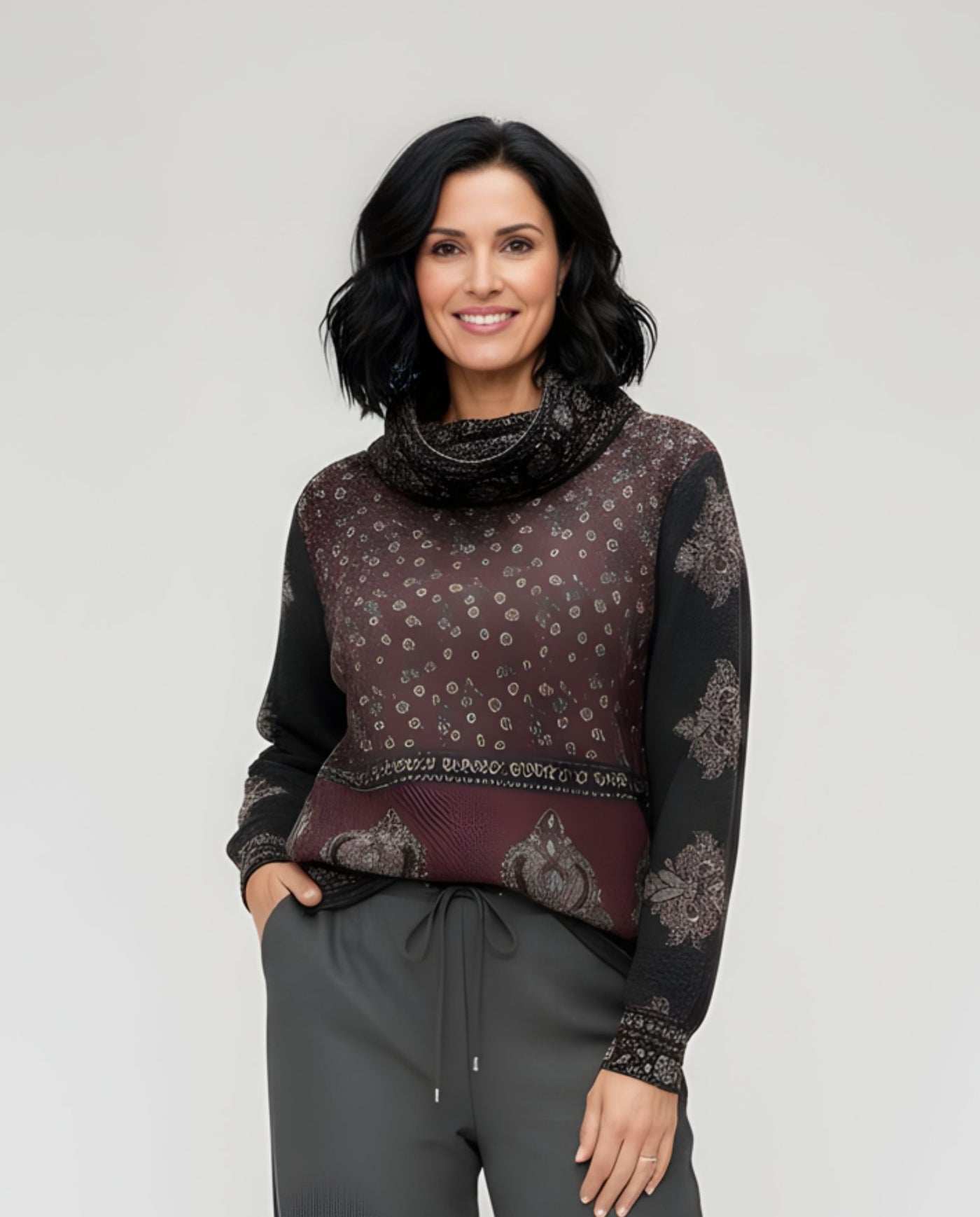 Sueter Cortado Y Cosido Estampado Boho Negro