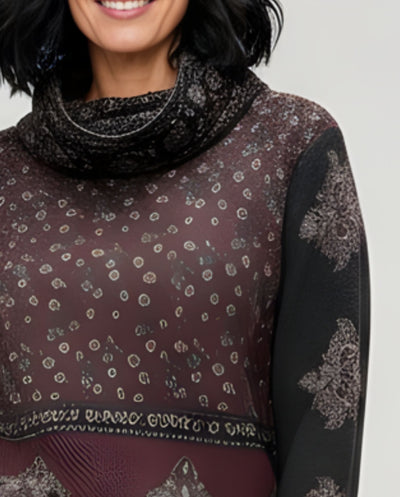 Sueter Cortado Y Cosido Estampado Boho Negro