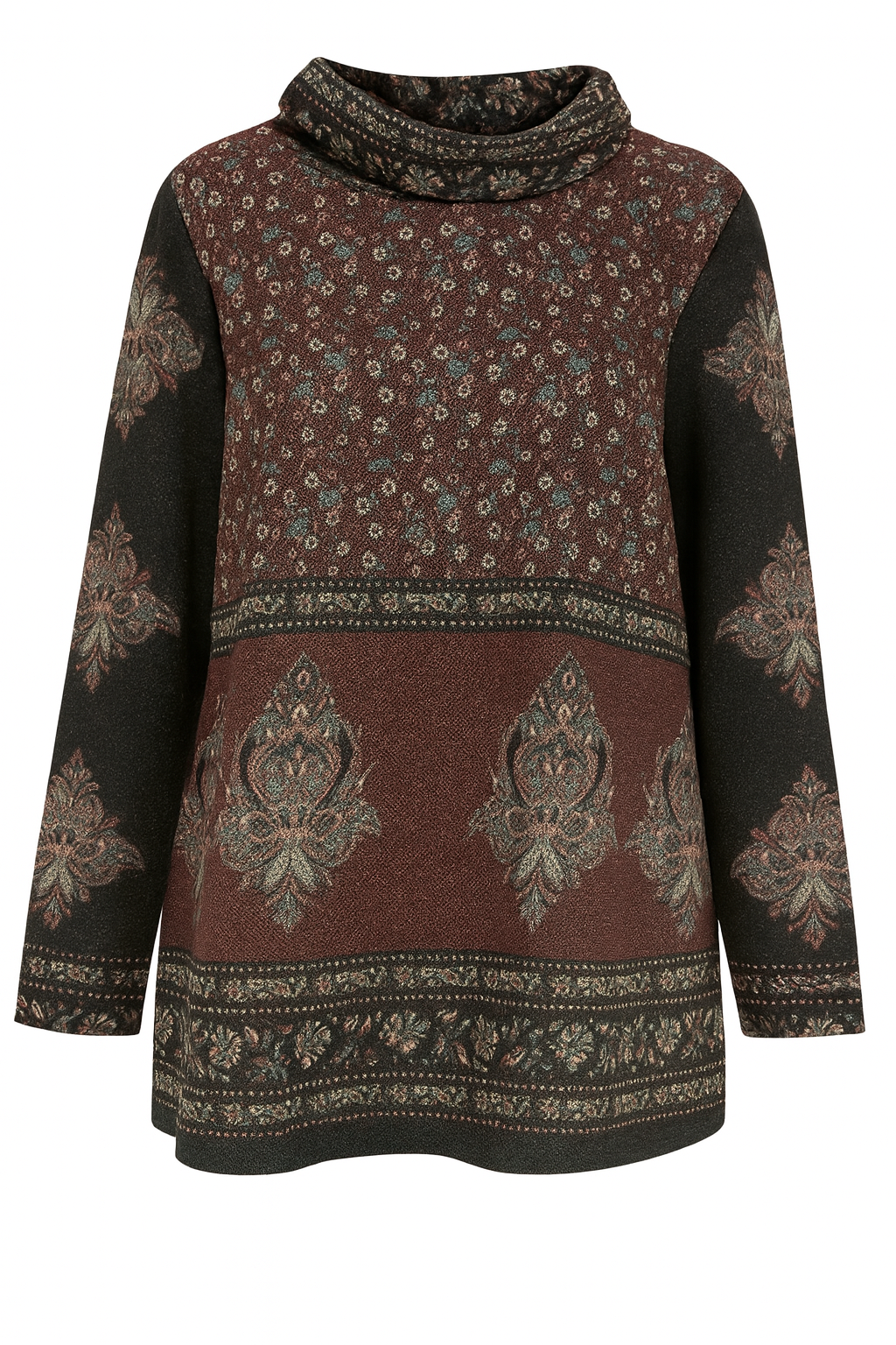 Sueter Cortado Y Cosido Estampado Boho Negro