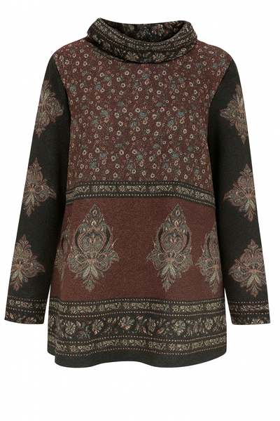 Sueter Cortado Y Cosido Estampado Boho Negro