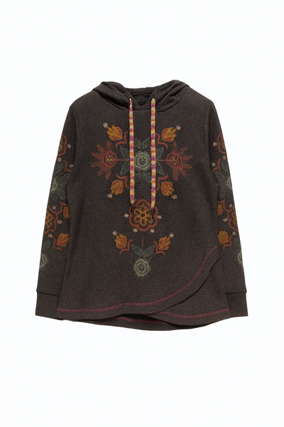 Sueter Con Capucha Y Estampado Delantero Marrón