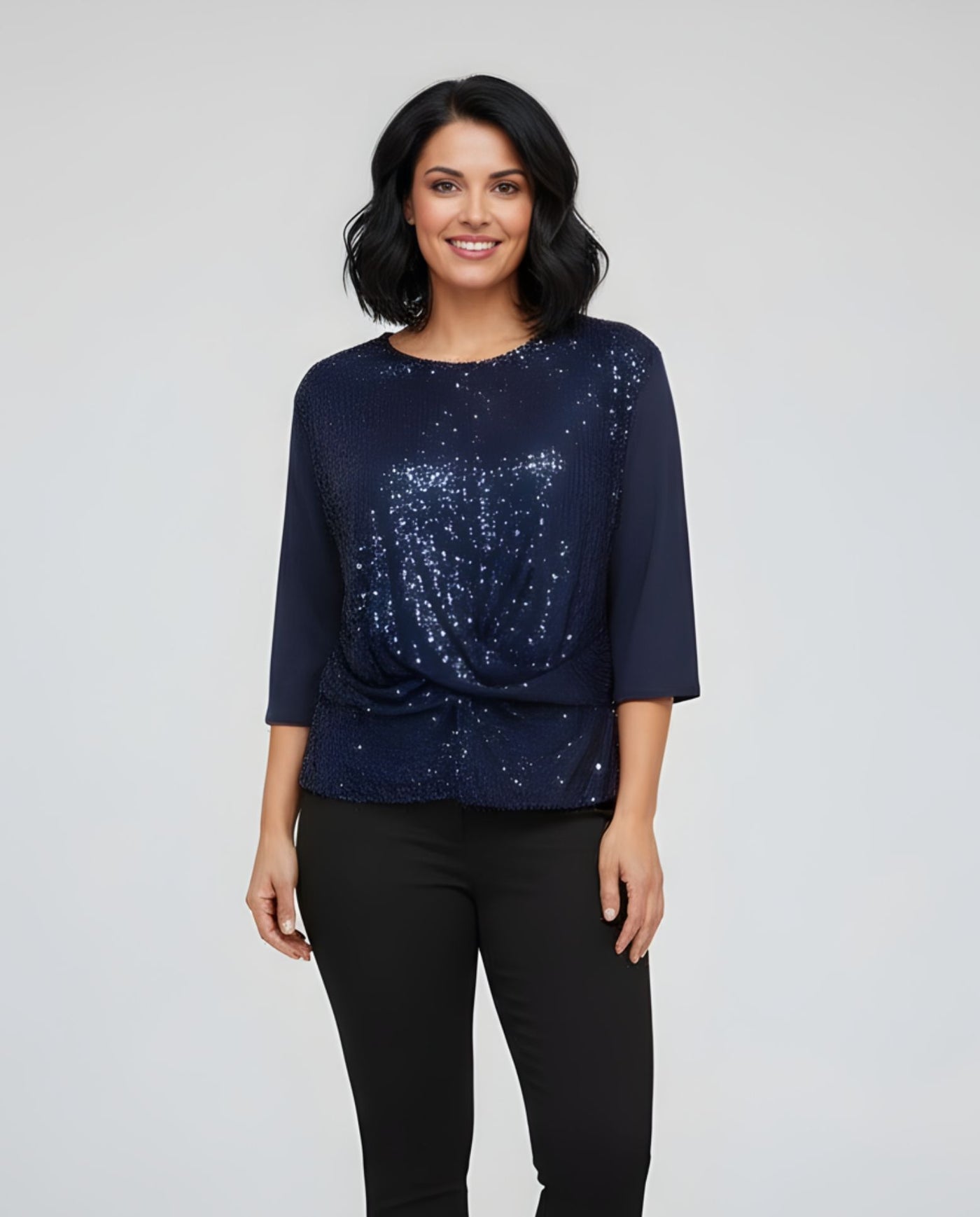 Camiseta Con Delantero Con Lentejuelas Azul Oscuro