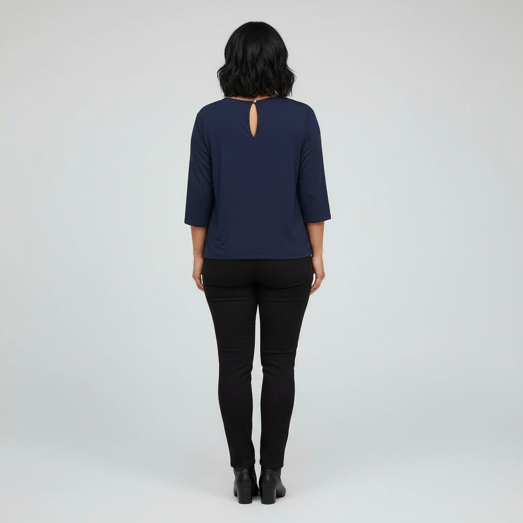 Camiseta Con Delantero Con Lentejuelas Azul Oscuro