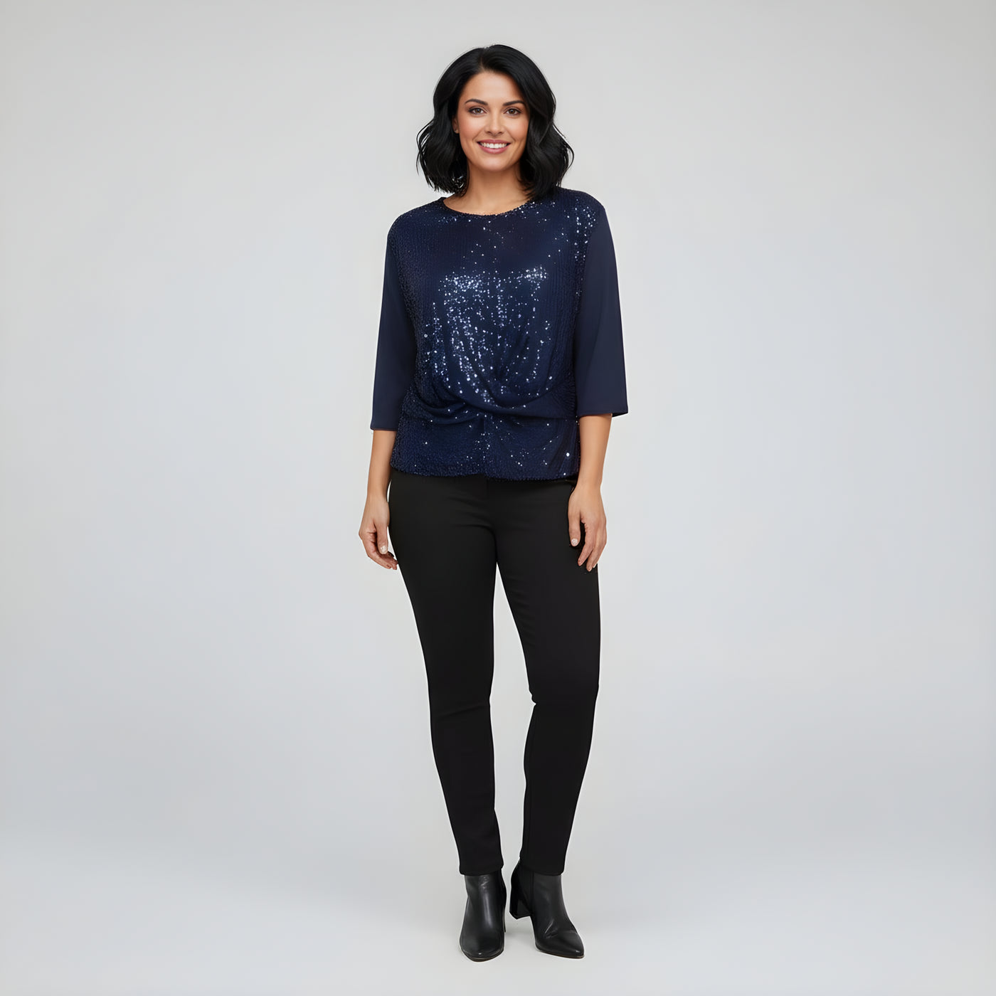 Camiseta Con Delantero Con Lentejuelas Azul Oscuro