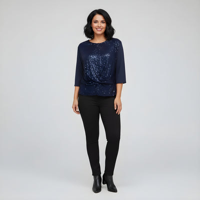 Camiseta Con Delantero Con Lentejuelas Azul Oscuro