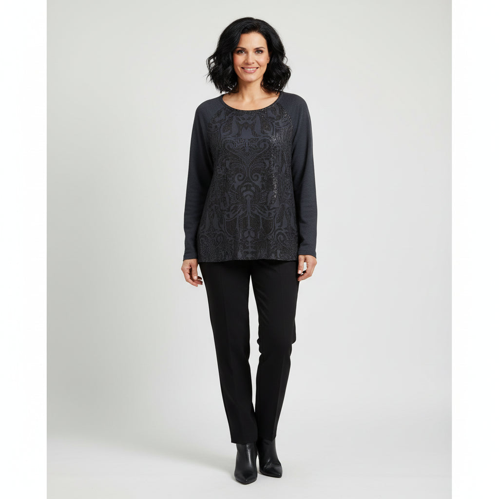 Camiseta Estampado Delantero En Terciopelo Plata