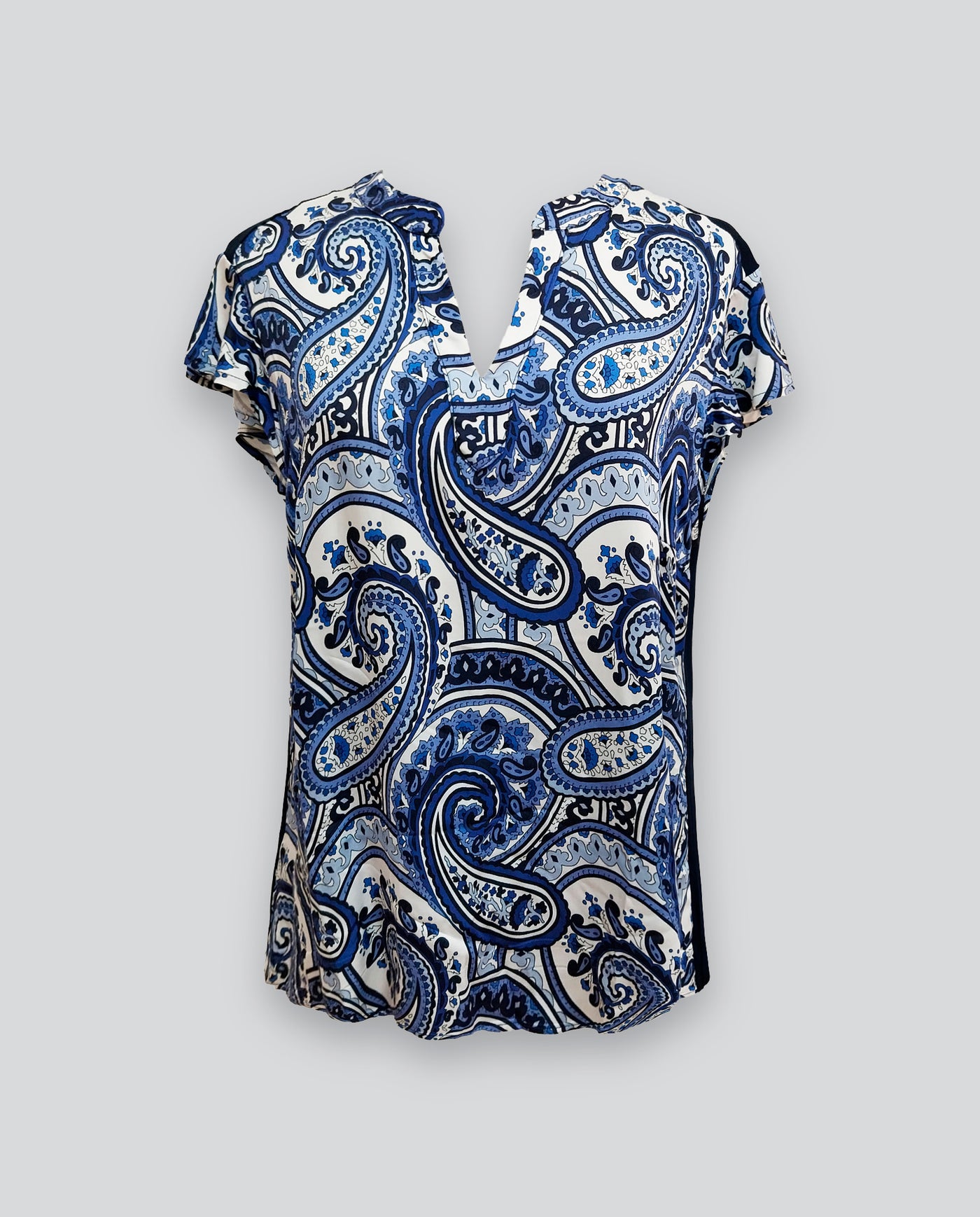 BLUSA BIMATERIA ESTAMPADO PAISLEY AZUL