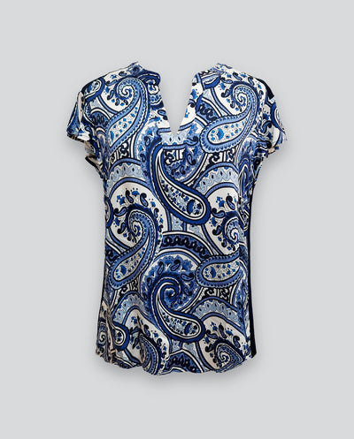 BLUSA BIMATERIA ESTAMPADO PAISLEY AZUL