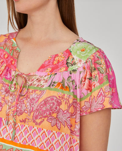 BLUSA ESTAMPADA MANGA CORTA  ROSA