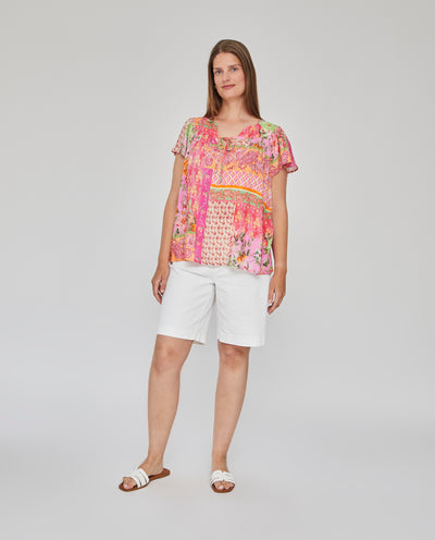 BLUSA ESTAMPADA MANGA CORTA  ROSA