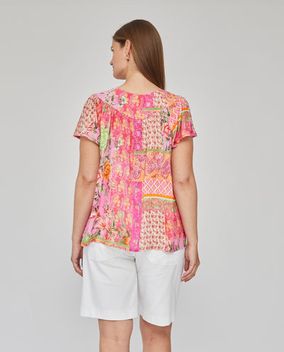 BLUSA ESTAMPADA MANGA CORTA  ROSA