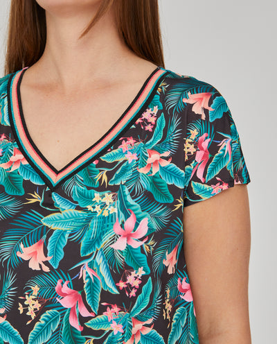 CAMISETA ESTAMPADA RIB EN ESCOTE  NEGRO