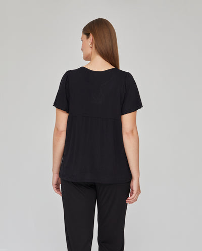 CAMISETA CUELLO REDONDO MANGA EVASE NEGRO