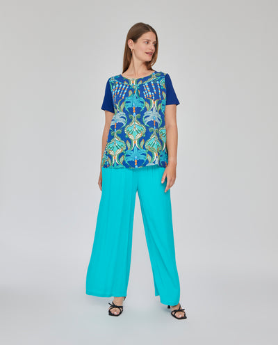 CAMISETA BIMATERIA ESTAMPADA TURQUESA